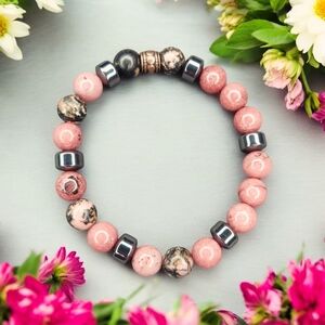 Chic Pink and Black Beaded Bracelet